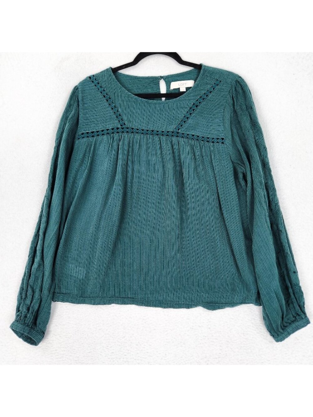 LOFT Shirt Womens Large Green Crochet Lightweight Long Sleeve Top Boho Casual